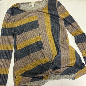 Navy, gold, and brown sweater